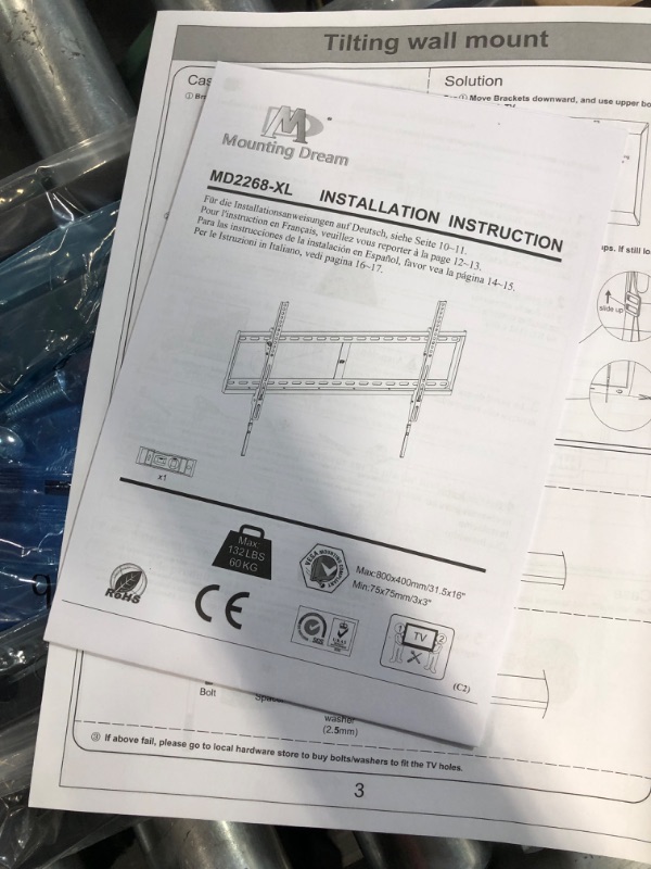 Photo 2 of Mounting Dream UL Listed Tilt TV Wall Mount Bracket for 42-84 Inch TVs, TV Mount up to VESA 800x400mm and 132 LBS