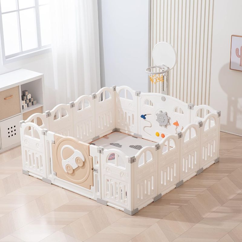 Photo 1 of Baby Playpen, Free-Installation Toddler Foldable Playpen with Basketball Hoop and Drawing Board for Kids, (14 Panels)