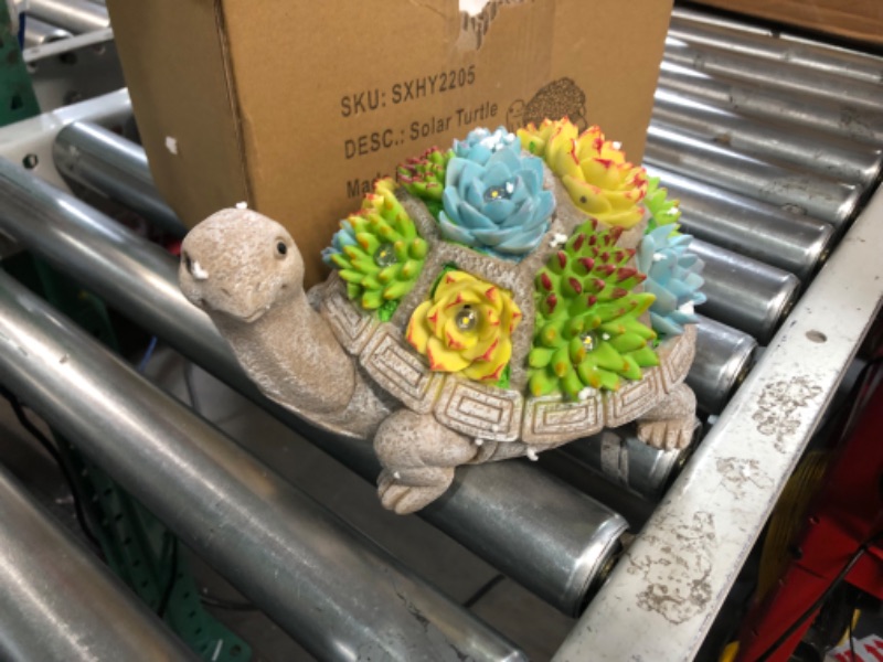 Photo 4 of ?Upgraded? 11.5 Inch Solar Garden Statues Turtle Figurine with Succulent and 7 LEDs - Outdoor Fall Winter Garden Decor Statue , GIGALUMI Large Tortoise Statues for Yard Lawn Outdoor Decoration Gifts Aturtle