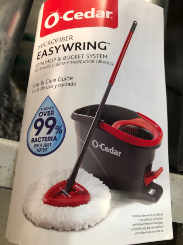 Photo 4 of *DAMAGED/MISSING PIECES * O-Cedar EasyWring Microfiber Spin Mop, Bucket Floor Cleaning System, Red, Gray