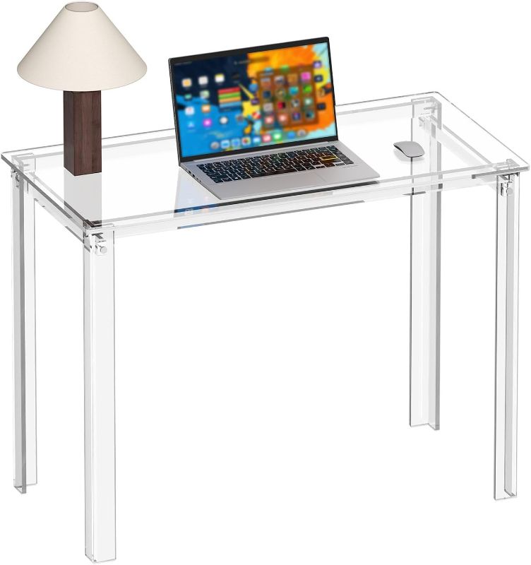 Photo 1 of HMYHUM Acrylic Desk, 39.4" L x 19.7" W x 29.5" H, Clear Desk for Home Office for Laptop, Study, Writing, Vanity Table 