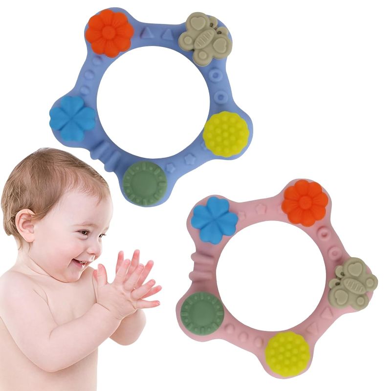 Photo 1 of 4 Pack Teething Toys for Babies 0-6-12-36 Months, Best Teething Relief Soft Baby Teether Rings Baby Sensory Chew 