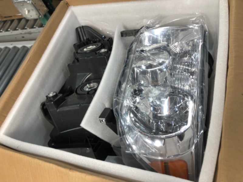 Photo 2 of AUTOSAVER88 Headlight Assembly Compatible with 2007-2013 Tundra /2008-2017 Sequoia Chrome Housing Amber Reflector Clear Lens OE - Chrome/Amber/Clear