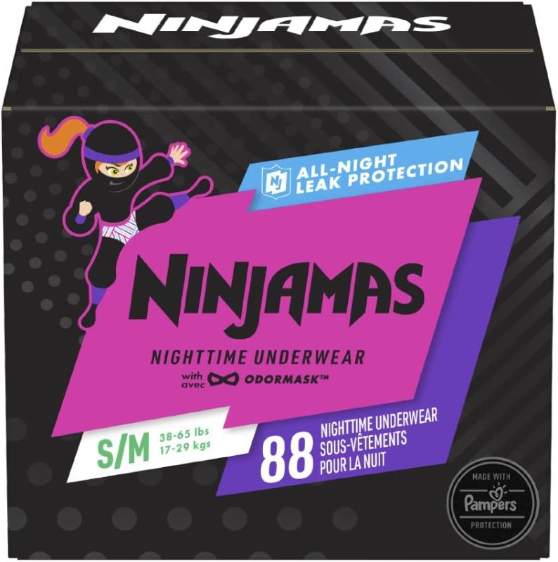 Photo 1 of Pampers Ninjamas Nighttime Bedwetting Underwear Girls - Size S/M (38-70 lbs), 88 Count (Packaging May Vary)
