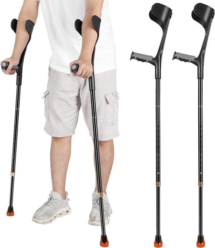 Photo 1 of Forearm Crutches Pair Folding Crutches Lightweight Adjustable Crouches for Walking,Rubber Handles, Comfortable, Non-Slip Crutches for Adults(Black)
