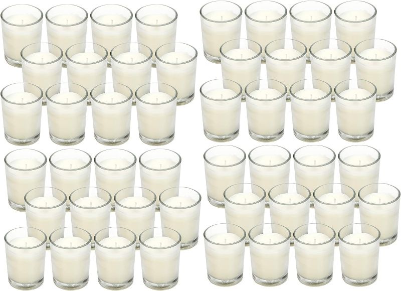 Photo 1 of Hosley 48 Pack Ivory Unscented Clear Glass Filled Votive Candles. Hand Poured Wax Candle Ideal Gifts for Aromatherapy Spa Weddings Birthdays Holidays Party (Warm White)
