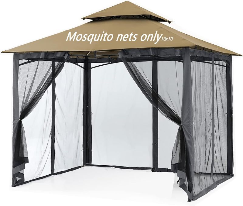 Photo 1 of Mosquito Netting for Gazebo Canopy, Replacement Screen Walls Netting with Slip Rings, 4-Door Zipper, Easy to Install Black (Net Only) (10x10FT)
