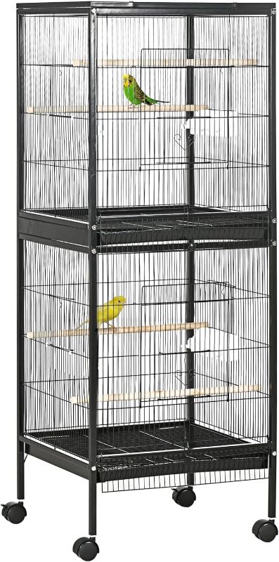 Photo 1 of PawHut Large Bird Cage with 1.7 ft. Width for Wingspan, Bird Aviary Indoor with Multi-Door Design, Fit for a Canary, Finch, Conure, 55", Black

