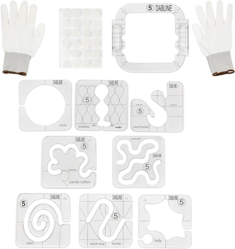 Photo 1 of DABLINE 13 PCs Quilting Template Set Includes 8 Quilting Templates, Quilting Frame/Gloves/Stickers/Guide. Free Motion Quilting Rulers and Templates