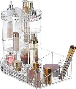 Photo 1 of SENTORIA 360 Degrees Rotating Makeup Organizer, Large Capacity, Acrylic Clear Makeup Spinning Storage Display Case with Various Size Compartments For Cosmetics, Small Jewelries and Office Supplies
