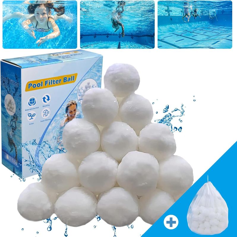 Photo 1 of 3.1 lbs Pool Filter Ball for Sand Filter Pump for Above Ground Pool, Pool Filter Media Balls Instead of Sand, Reusable Eco-Friendly Fiber Filter Media Ball (White)
