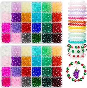 Photo 1 of 1300PCS 8mm Glass Beads for Jewelry Making, 24 Colors Glass Beads for Bracelet Making kit, Crystal Beads for Bracelets, Jade Round Beads for Girl Women Men
