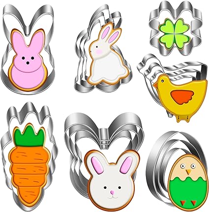 Photo 1 of 15 Pieces Easter Cookie Cutter Set - Bunny, Bunny Face, Rabbit, Egg, Chick, Carrot, Four Leaf Clover - Stainless Steel Easter Cookie Cutters - Large Easter Cookie Cutters for Spring Holiday Baking
