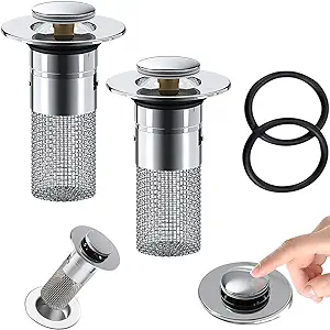 Photo 1 of 2Pcs Bathroom Sink Stopper Hair Catcher, Pop Up Sink Drain Filter with Removable Stainless Steel Filter Basket Hair Catcher, for Bathroom Sink Drain Strainer
