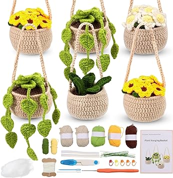 Photo 1 of Scettar Crochet Kits for Beginners, 6PCs Hanging Potted Plants Woobles Crochet Kit with Step-by-Step Video Tutorials, Learn to Crochet Kits for Adults, Potted Plants Decorative Beginner Crochet Kit
