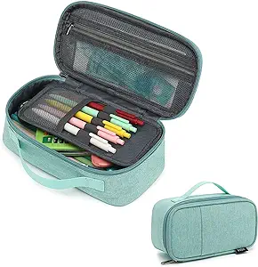 Photo 1 of XQXA Large Capacity Pencil Case Multi-Slot Pencil Pouch Durable Pencil Box Portable Makeup Bag with Handle for Office (Green)

