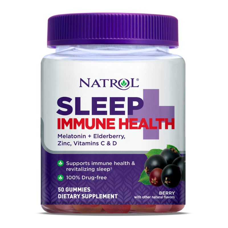 Photo 1 of  exp 10/24 Natrol Sleep+ Immune Health Gummy, Sleep Aid & Immunity Support, Elderberry, Vitamins C, D and Zinc, Drug Free, 50 Berry Flavored Gummies Sleep+ Immune Health 25.0 Servings (Pack of 1)