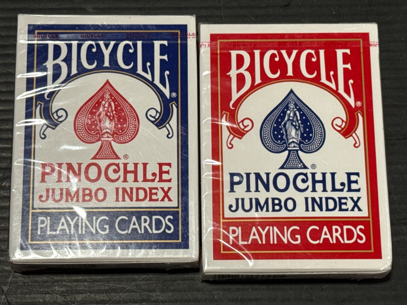 Photo 1 of 2 Pack Bicycle, pinochle Jumbo Index Playing Cards, (Red & Blue), Size: 2 H x 3.6 W x 8.5 Large