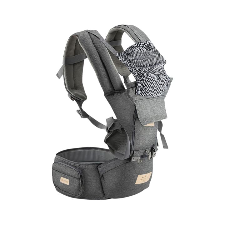 Photo 1 of FRUITEAM - Safety-Certified Baby Carrier with Hip Seat - All Position Baby Chest Carrier - Front and Back Carry Baby Carrier Nerborn to Toddler with Head Hood, Misty Grey
