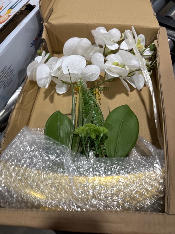 Photo 2 of Briful Orchids Artificial Flowers 15" White Phalaenopsis Orchid with Pots Real Touch Faux Orchid Plant for Home Office Bathroom Living Room Party Decoration White#1