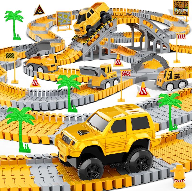 Photo 1 of Kids Construction Toys 253 PCS Race Tracks Toy for 3 4 5 6 7 8 Year Old Boys Girls, 5 PCS Truck Car and Flexible Track Play Set Create A Engineering Road Games Toddler Best Gift
