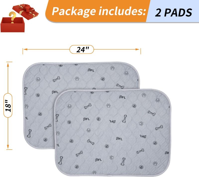 Photo 1 of Washable Pee Pads for Dogs, 2Pack Reusable Puppy Pads, Absorbent Whelping Pads with Bone Print, Non-Slip Waterproof Pet Training Pads for Couch, Crate, Potty Training -18x24
