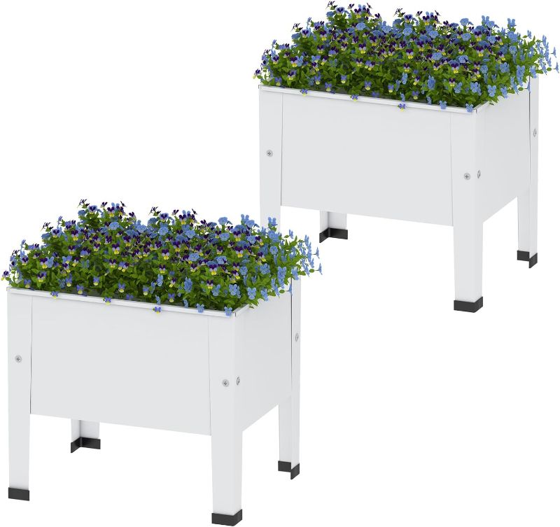 Photo 1 of aboxoo Mini Planter Raised Garden Bed with Legs Outdoor Metal White Small Planter Box Elevated Garden Bed for Vegetables Flower Herb Patio White 2PCS
