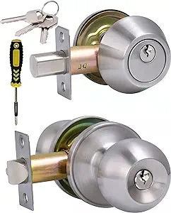 Photo 1 of All Keyed Same Entry Door Knob and Single Cylinder Deadbolt Combo Set, Satin Nickel Exterior Door Knobs with Lock and Keys for Entrance and Front Door
