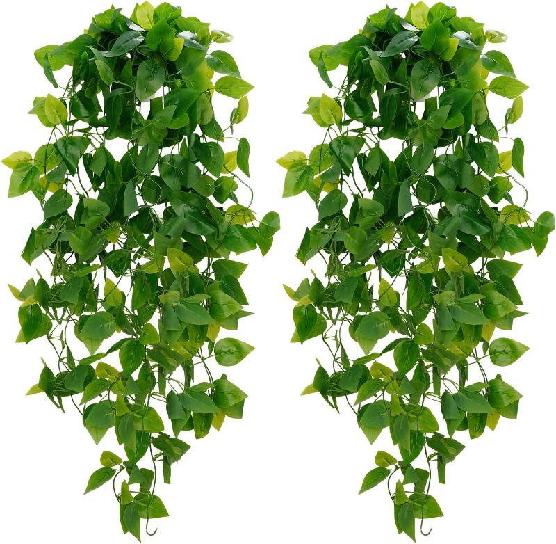 Photo 1 of BLEUM CADE Fake Hanging Plants, 2pcs Artificial Hanging Plant, Faux Pothos Vines Hanging Plant Greenery for Wall Home Living Room Indoor Outdoor Decor (No Baskets)
