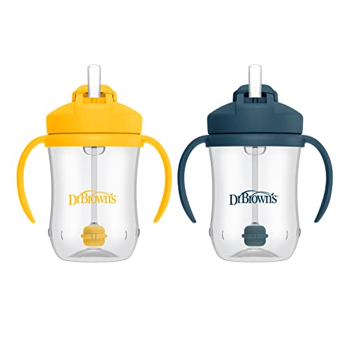 Photo 1 of Dr. Brown’s Milestones Baby’s First Straw Cup, Training Cup with Weighted Straw, Dark Blue & Vintage Yellow, 2 Pack, 6m+
