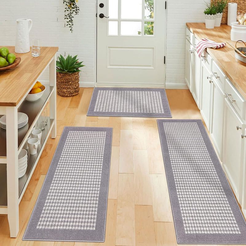 Photo 1 of Ileading Kitchen Mat Sets 3 Piece Water Absorbent Kitchen Floor Rugs Non Slip Entrance Runner Rugs Farmhouse Laundry Throw mats Machine Washable Carpet Sets for Indoormat Balcony Garage(Grey)
