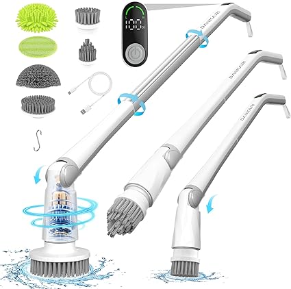 Photo 1 of Electric Spin Scrubber Cordless Scrubber: Tub and Tile Scrubber with 6 Replaceable Brush Heads, Shower Cleaning Brush with LED Display & 2 Speeds Adjustment for Bathroom Kitchen Floor
