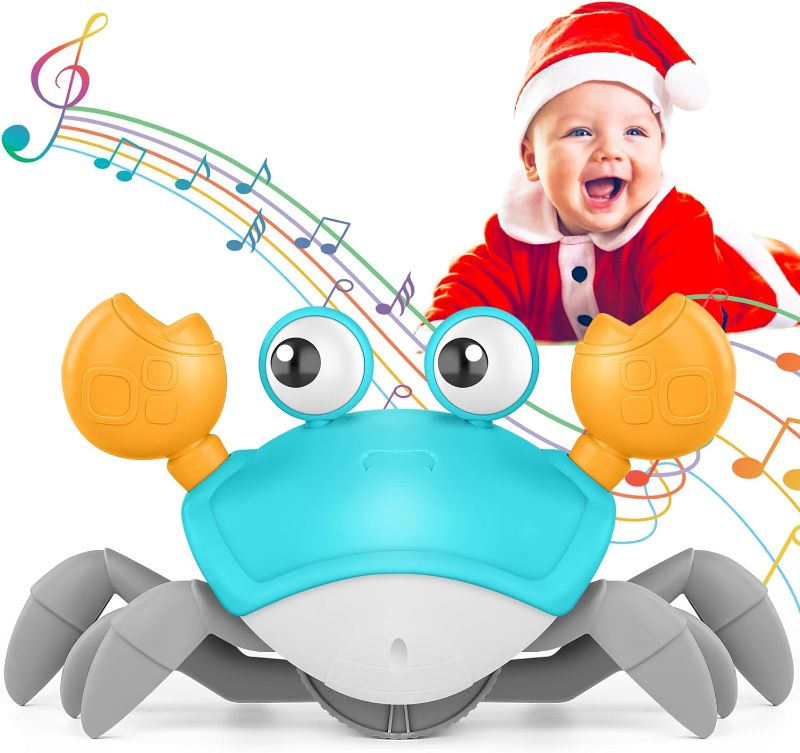 Photo 1 of KIZJORYA Crawling Crab Baby Toy, Tummy Time Gifts for Toddler & Newborn, Light-Up Walking Dancing Moving Crab with Music & Obstacle Avoidance, Infant Rechargeable Sensory Development Toy(Green)