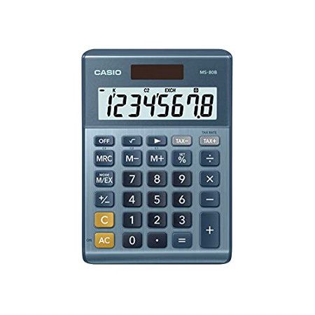 Photo 1 of Casio MS80B 8-Digit Battery & Solar Basic Calculator, Blue (MS80B-BU)
