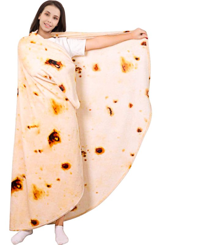 Photo 1 of Burritos Tortilla Blanket 71in Double Sided, Giant Round Novelty Taco Wrap Throws Blanket Soft Cozy Flannel Realistic Food Plush Towel Funny Gifts for Kids Adults Family Father's Day (Tortilla, 60in) Tortilla 60in