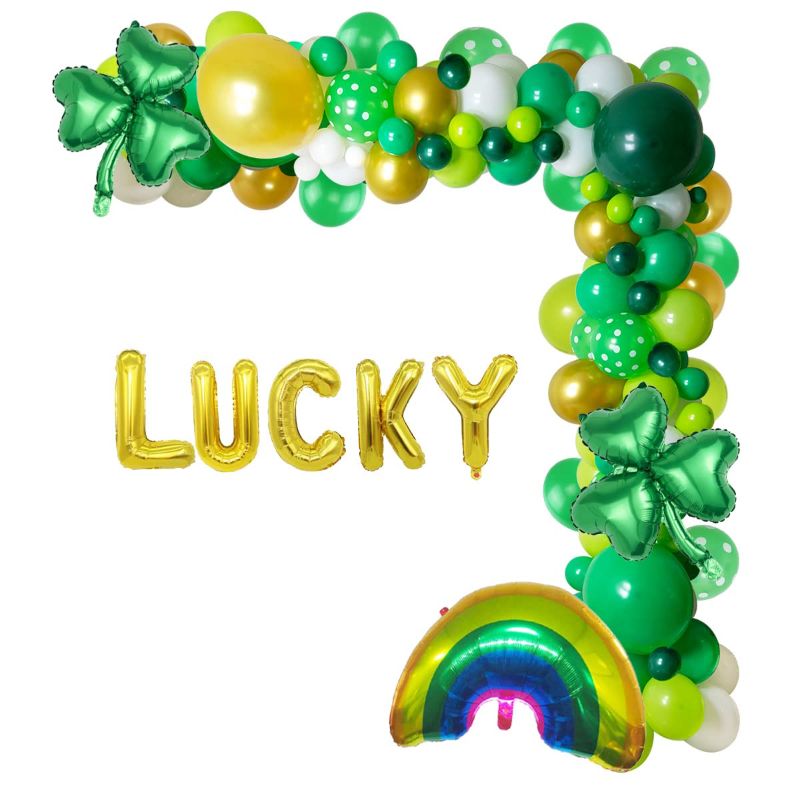 Photo 1 of St.Patricks Day Party Decorations Garland, Ireland Party Decorations Lucky Rainbow Shamrocks Mylar Balloons 18" 10" 5" Latex Balloons Green Gold White for Birthday Baby Shower Bachelorette Supplies