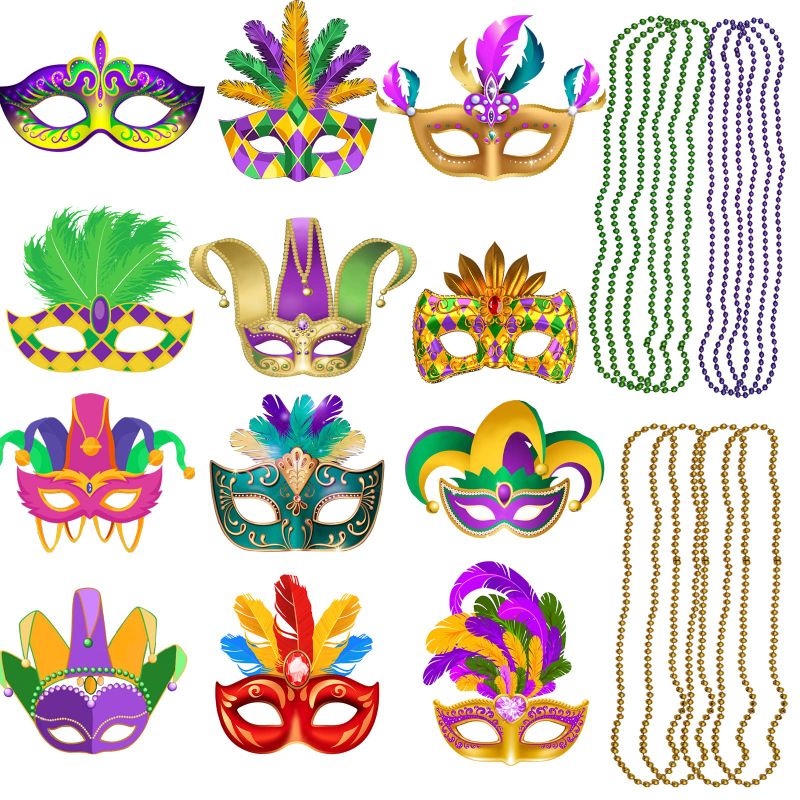Photo 1 of 12 Pcs Mardi Gras Masks Paper Masks 12Pcs Mardi Gras Necklaces Mardi Gras Party Favors Mardi Gras Masks Masquerade Carnival Masquerade Mask Costume for Girl Women Party Carnival Decor