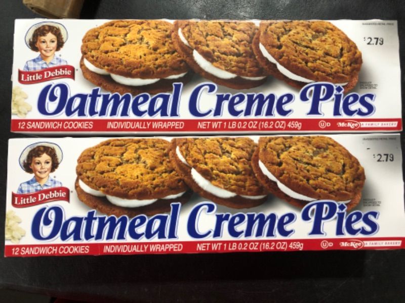 Photo 1 of 2 PACKS Little Debbie Oatmeal Creme Pies, 12 Individually Wrapped creme pies, 16.2 Ounces, Pack of (2) BB JULY 1, 2024