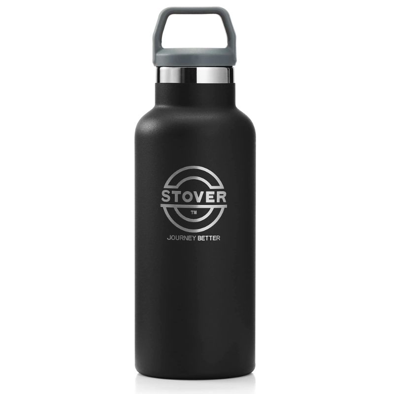 Photo 1 of STOVER Insulated Water Bottle, 16oz Stainless Steel Double Wall Vacuum Wide Mouth Leakproof Twist Lid, Ideal for Sports, Travel & Daily Use (Black) 16oz Black