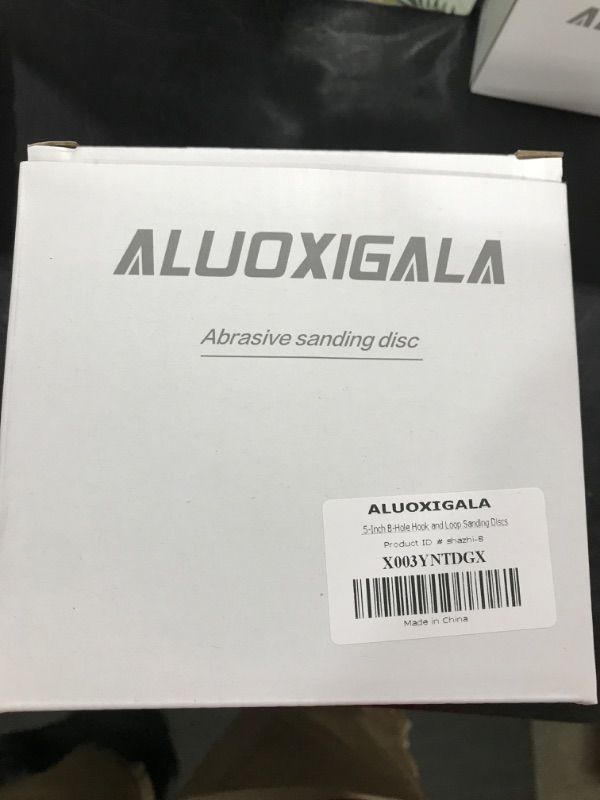 Photo 1 of ALUOXIGALA 120 PCS 5-inch Sanding Discs Hook and Loop Sanding Discs 60/80/100/120/180/240/320/400/600 Fine Grits Sandpaper Assortment for Random Orbital Sander Variety Grit, 8-Hole
