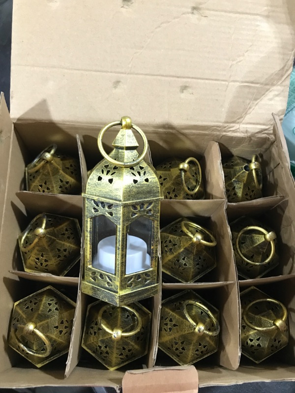 Photo 1 of SHYMERY Candle Lantern,12 Pcs Mini Decorative Lantern with Flickering LED Candles, Batteries Included,Hanging Vintage Bulk Lantern for Wedding, Party, Table Centerpiece Table Decorations Black 12