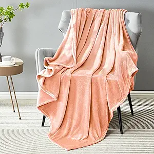 Photo 1 of Soft Cozy Plush Fleece Throw Blanket 50" x 60", Solid Shag Minky Lightweight Fuzzy Flannel Blanket for Bedroom, Luxury Washable Warm Velvet Blanket for Couch Sofa Pet, Breathable, Peach

