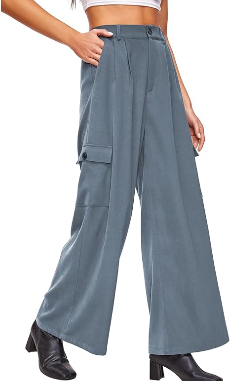 Photo 1 of Women's High Waisted Wide Leg Casual Cargo Pants with 4 Pockets Baggy Trousers Business Casual Streetwear Pants
Small 