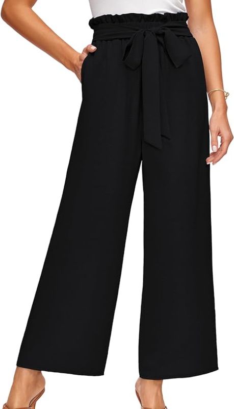 Photo 1 of SEXEAGLE Women's Wide Leg Pants High Waist Adjustable Knot Loose Casual Trousers with Pockets Work Casual Office Pant large