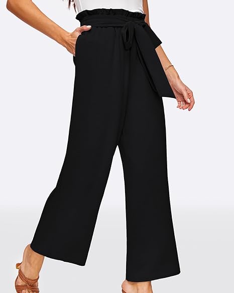 Photo 1 of Women's Wide Leg Pants High Waist Adjustable Knot Loose Casual Trousers with Pockets Work Casual Office Pant
Small