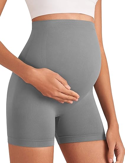 Photo 1 of Enerful Women's Maternity Shorts Biker Summer Soft Seamless Pregnancy Yoga Workout Active Short Leggings Over Belly 5"/8"
 xlarge 