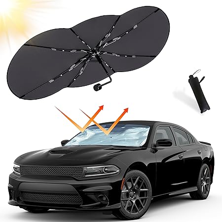 Photo 1 of EcoNour Bendable Umbrella Sun Shade for Car Windshield | Sun Visor for UV & Interior Protection | Foldable Front Window Sunshade Suitable for Sedan and SUV | Sun Blocker for Car (57x31 inches)
