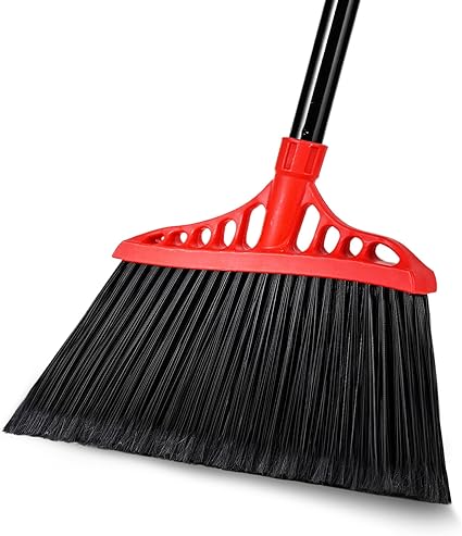 Photo 1 of Heavy Duty Broom, Outdoor Brooms, Commercial Broom for Sweeping Indoor, Kitchen Broom with 55" Long Handle, Angle Brooms for Patio Kitchen Shop Sidewalk - Black and Red

