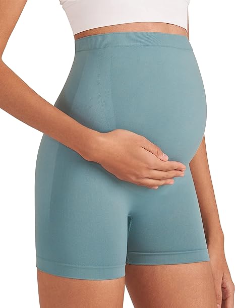 Photo 1 of Enerful Women's Maternity Shorts Biker Summer Soft Seamless Pregnancy Yoga Workout Active Short Leggings Over Belly 5"/8"
