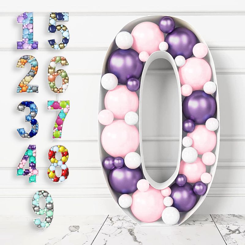 Photo 1 of HOUSE OF PARTY Mosaic Numbers for Balloons 3FT - Marquee Numbers Pre-Cut Light Up 3 Feet Tall Balloon Number Frame, 0 Mosaic Cardboard Numbers for Party Decor, Birthday Anniversary Decoration
